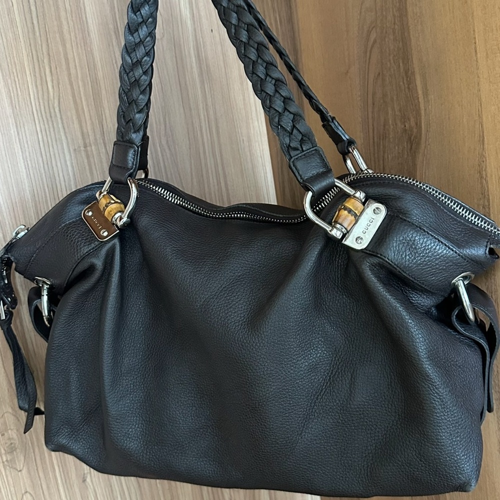 ❌SOLD ❌Gucci Brown Leather Tote with Braided Handles - Picture 3 of 16